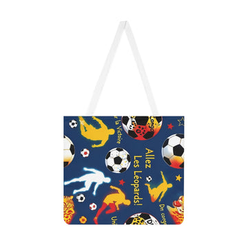 Soccer Fan Tote Bag — Colorful Soccer Balls, Paw Print & Goal Pattern