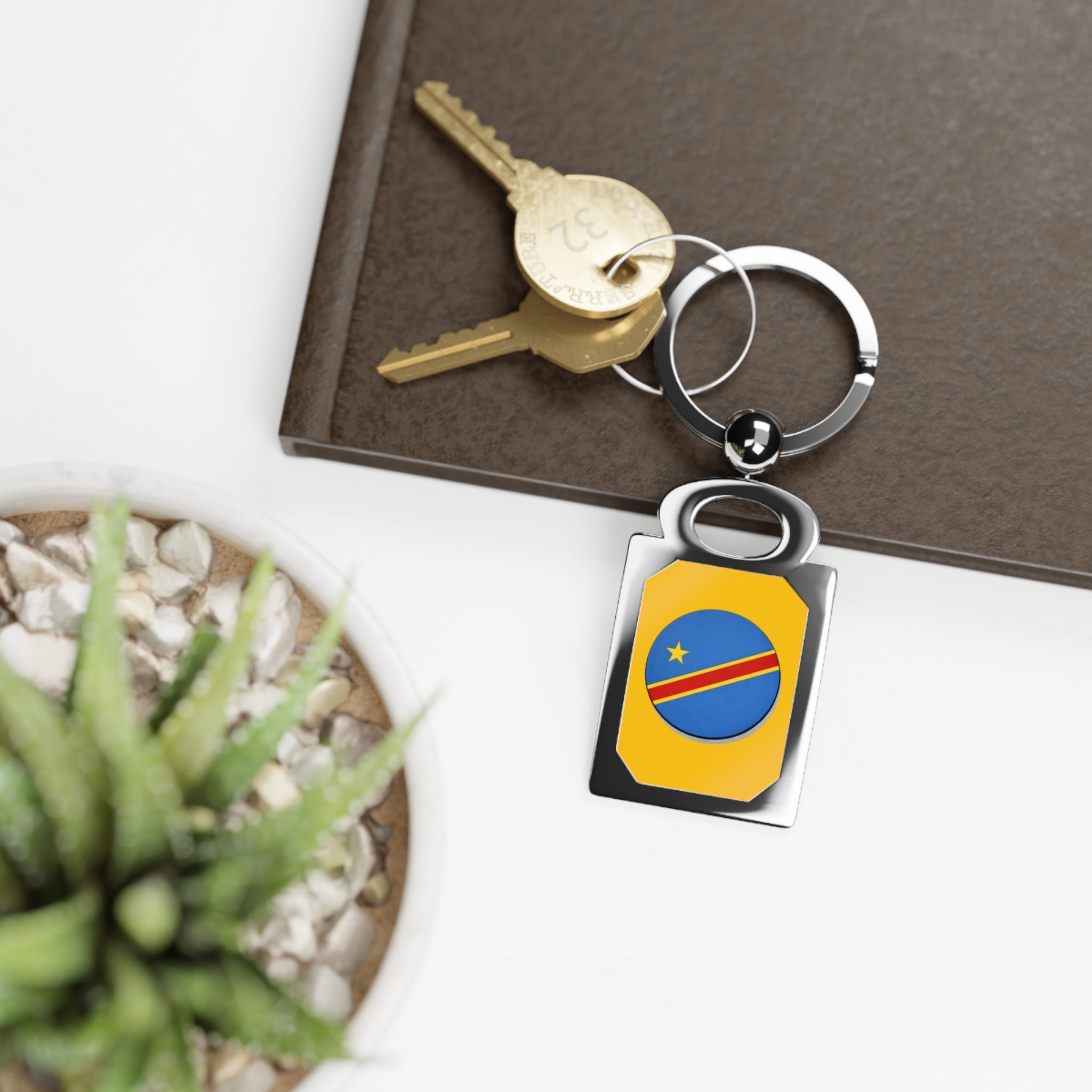 DR Congo Flag Rectangle Photo Keyring — Metal Photo Insert Keychain