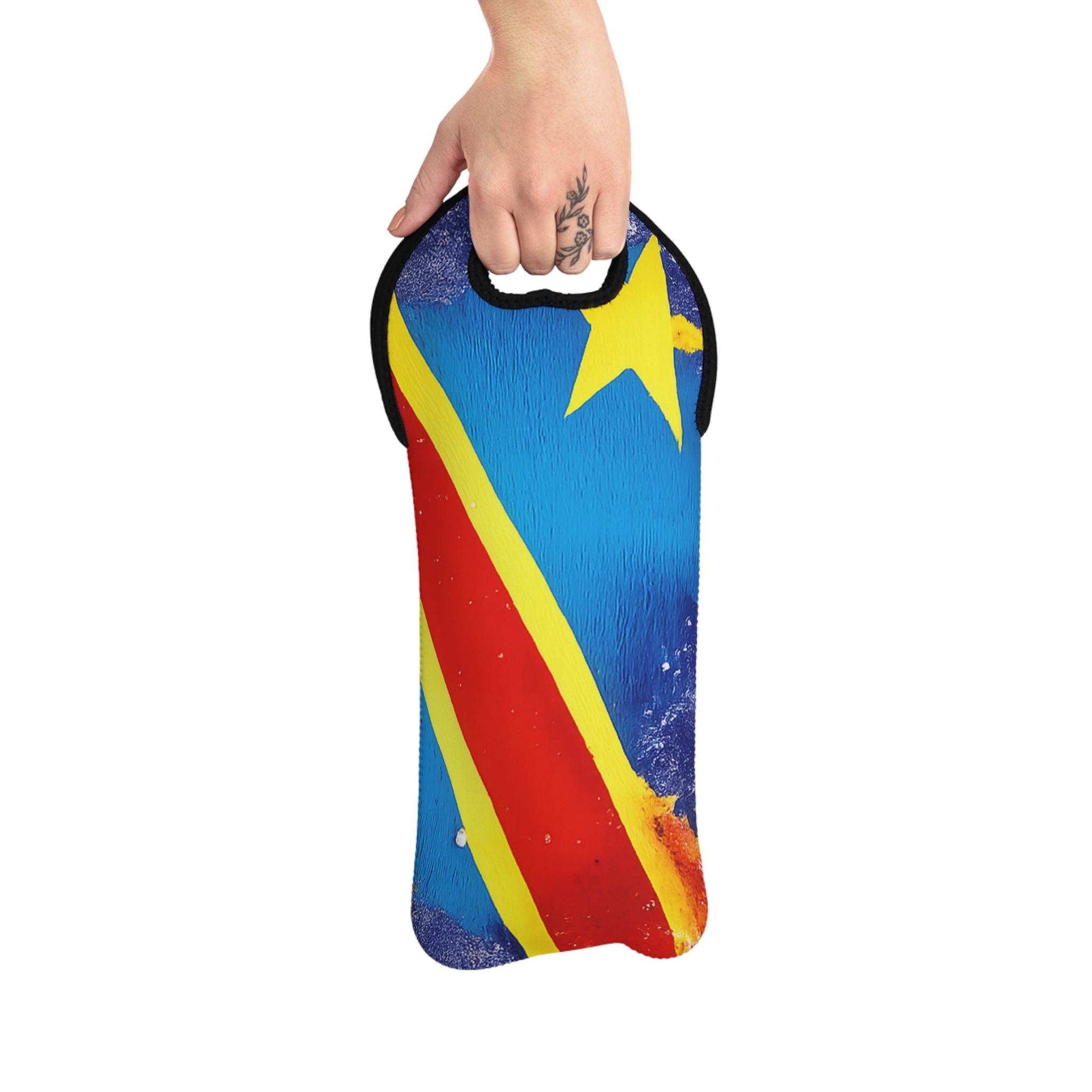 Flag-Inspired Wine Tote Bag — Colorful Star & Stripe Design