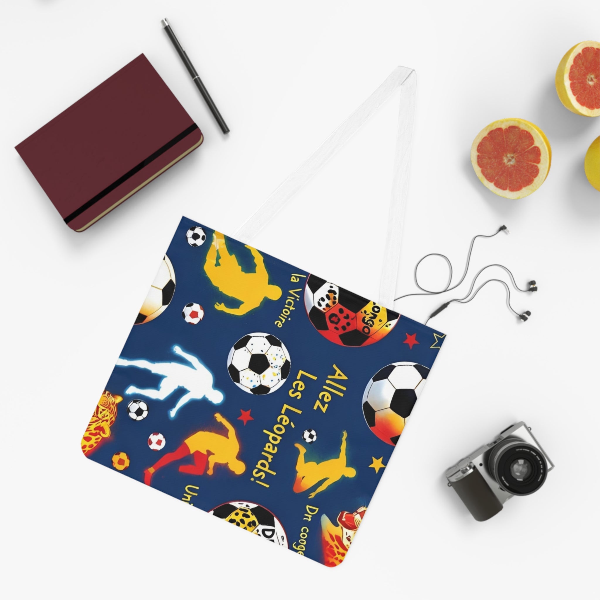 Soccer Fan Tote Bag — Colorful Soccer Balls, Paw Print & Goal Pattern