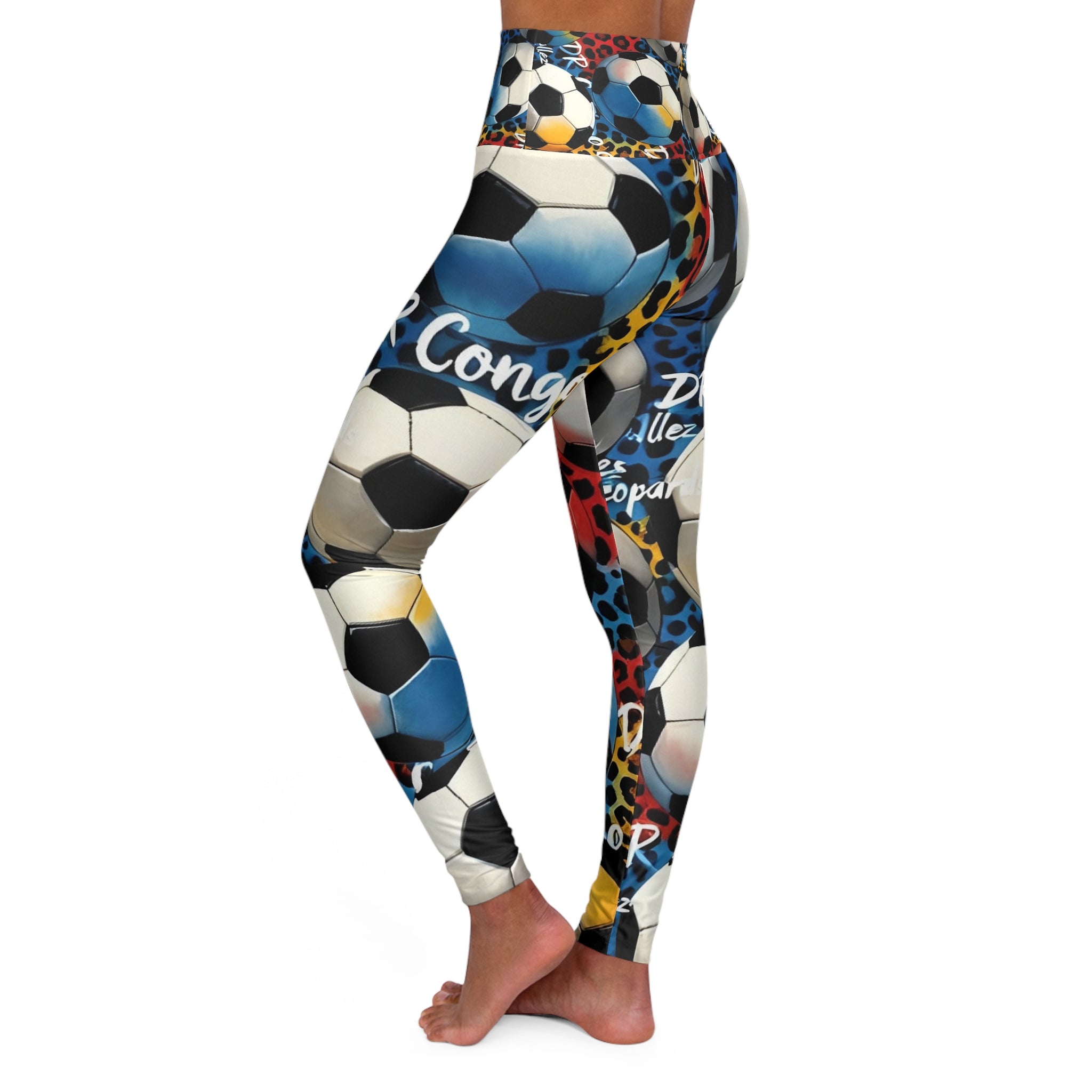 Soccer Ball Collage Leggings | Leopard Print Football Pattern