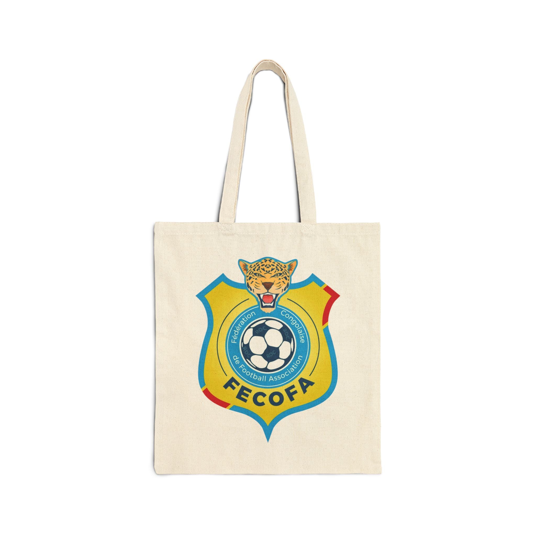 FECOFA Soccer Crest Tote Bag — Cotton Canvas Football Fan Grocery Tote