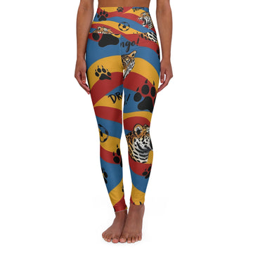 Jaguar Paw Print Pattern Leggings High Waisted Yoga Leggings | Colorful Stripes Animal Print