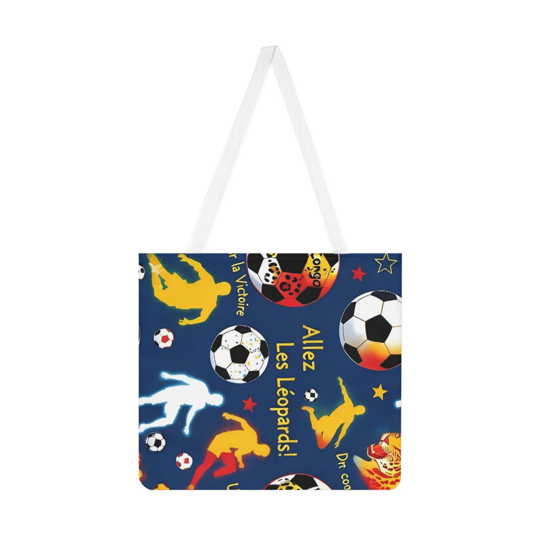 Soccer Fan Tote Bag — Colorful Soccer Balls, Paw Print & Goal Pattern