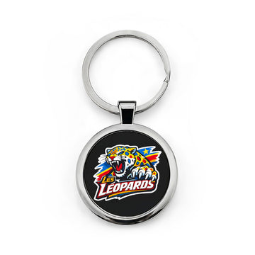 Leopards Mascot Logo Round Stainless Steel Keychain | Sports Team Keychain