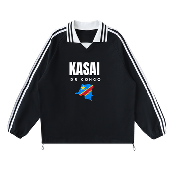 Contrast Striped Lapel Collar Sweatshirt