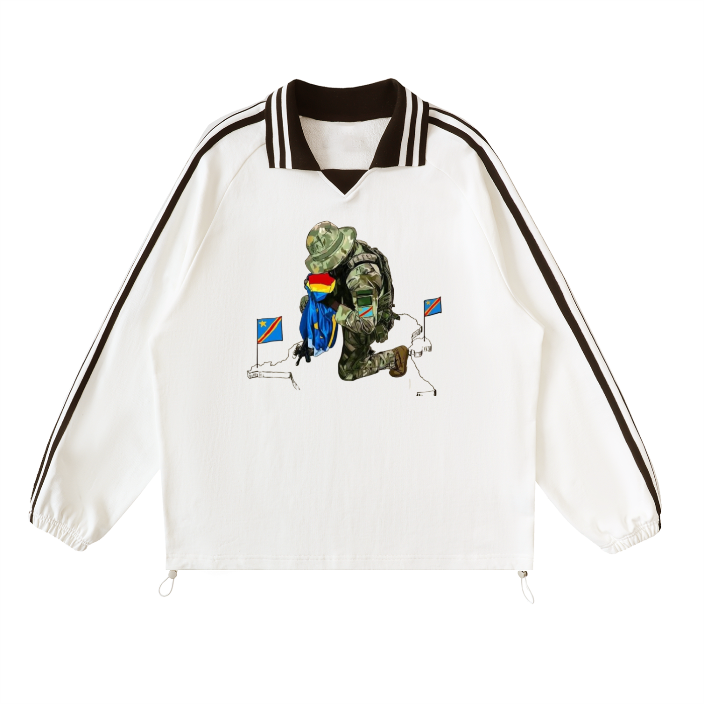 Contrast Striped Lapel Collar Sweatshirt