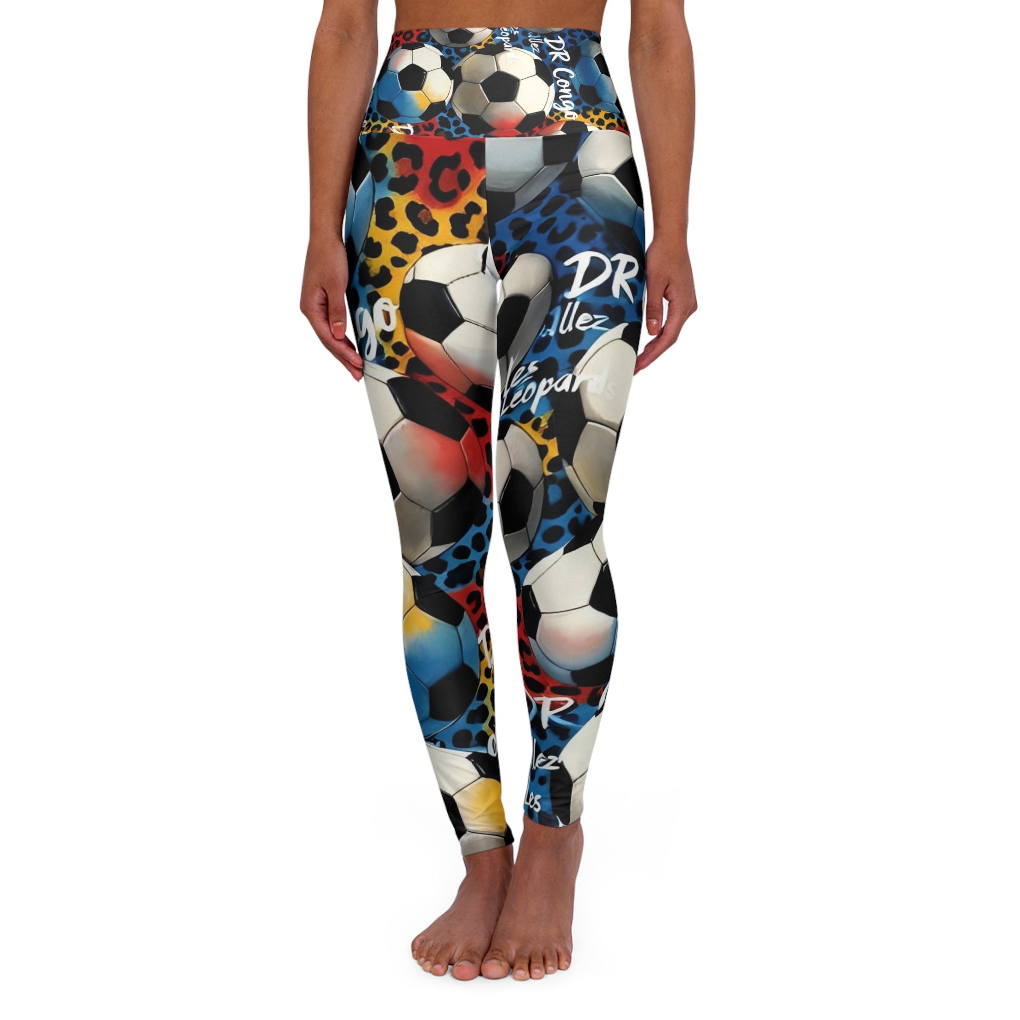 Soccer Ball Collage Leggings | Leopard Print Football Pattern