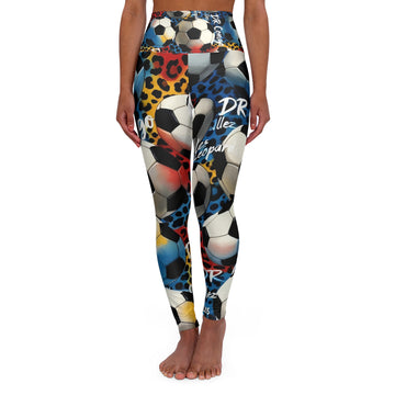 Soccer Ball Collage Leggings | Leopard Print Football Pattern