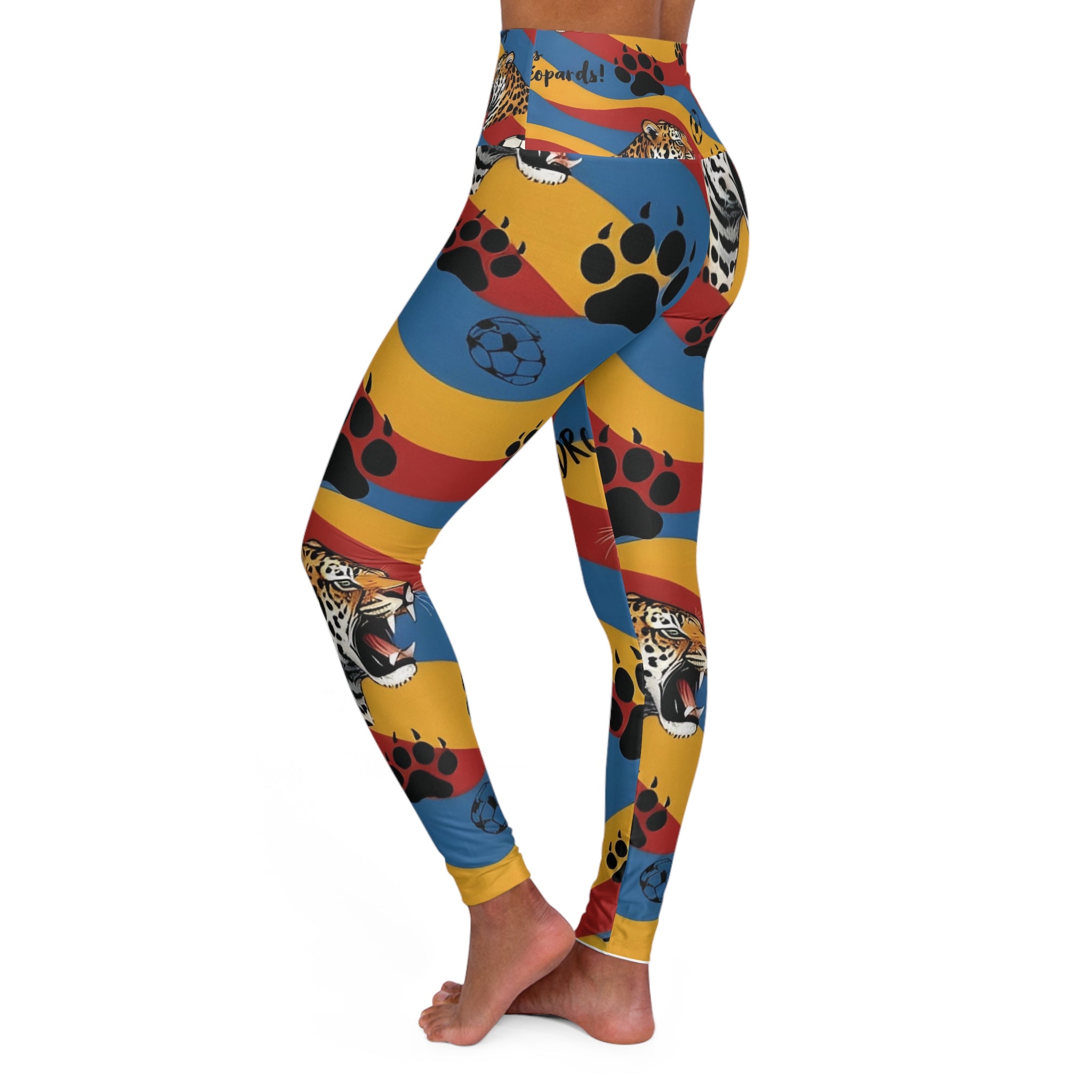 Jaguar Paw Print Pattern Leggings High Waisted Yoga Leggings | Colorful Stripes Animal Print