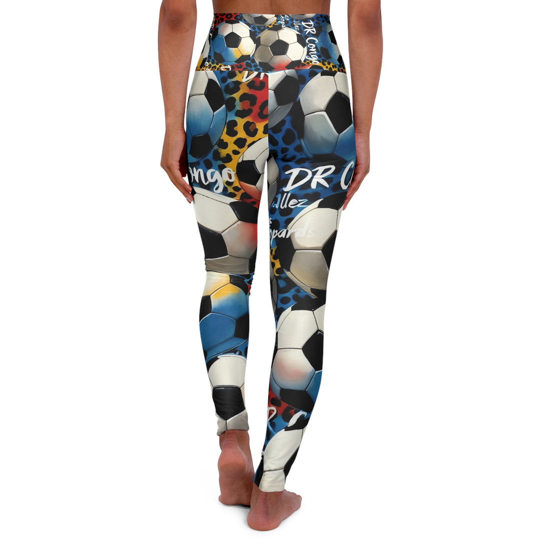 Soccer Ball Collage Leggings | Leopard Print Football Pattern