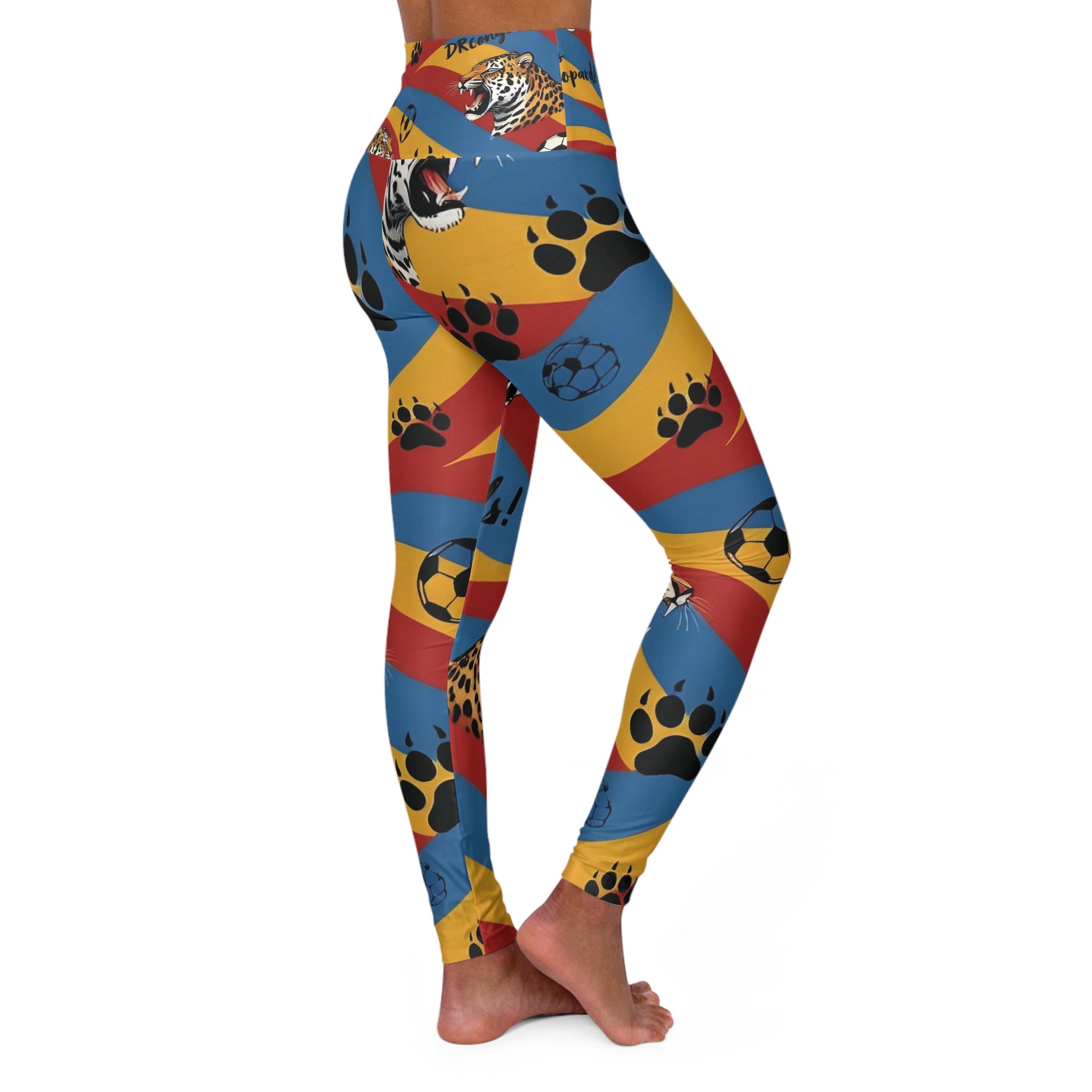Jaguar Paw Print Pattern Leggings High Waisted Yoga Leggings | Colorful Stripes Animal Print