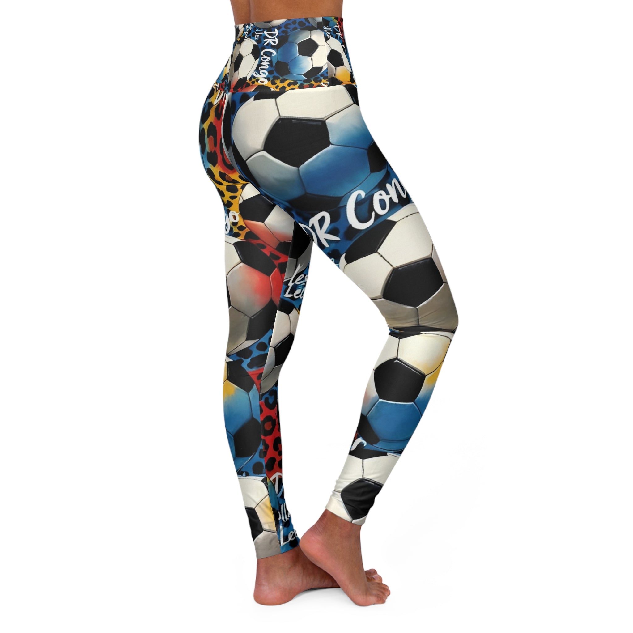 Soccer Ball Collage Leggings | Leopard Print Football Pattern