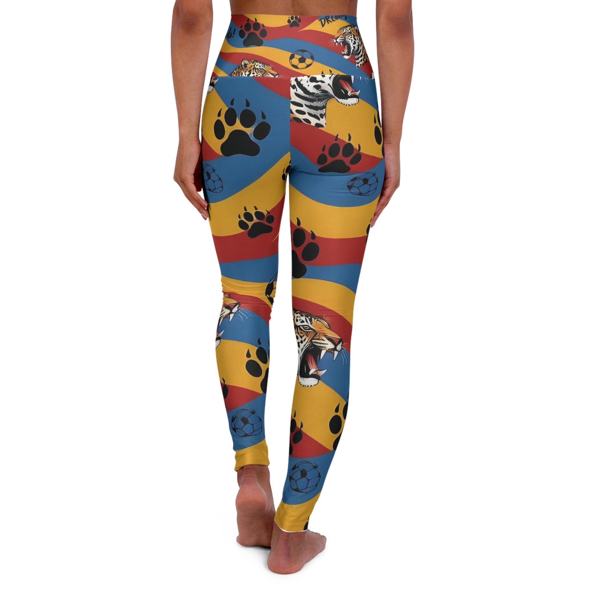 Jaguar Paw Print Pattern Leggings High Waisted Yoga Leggings | Colorful Stripes Animal Print