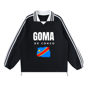 Contrast Striped Lapel Collar Sweatshirt