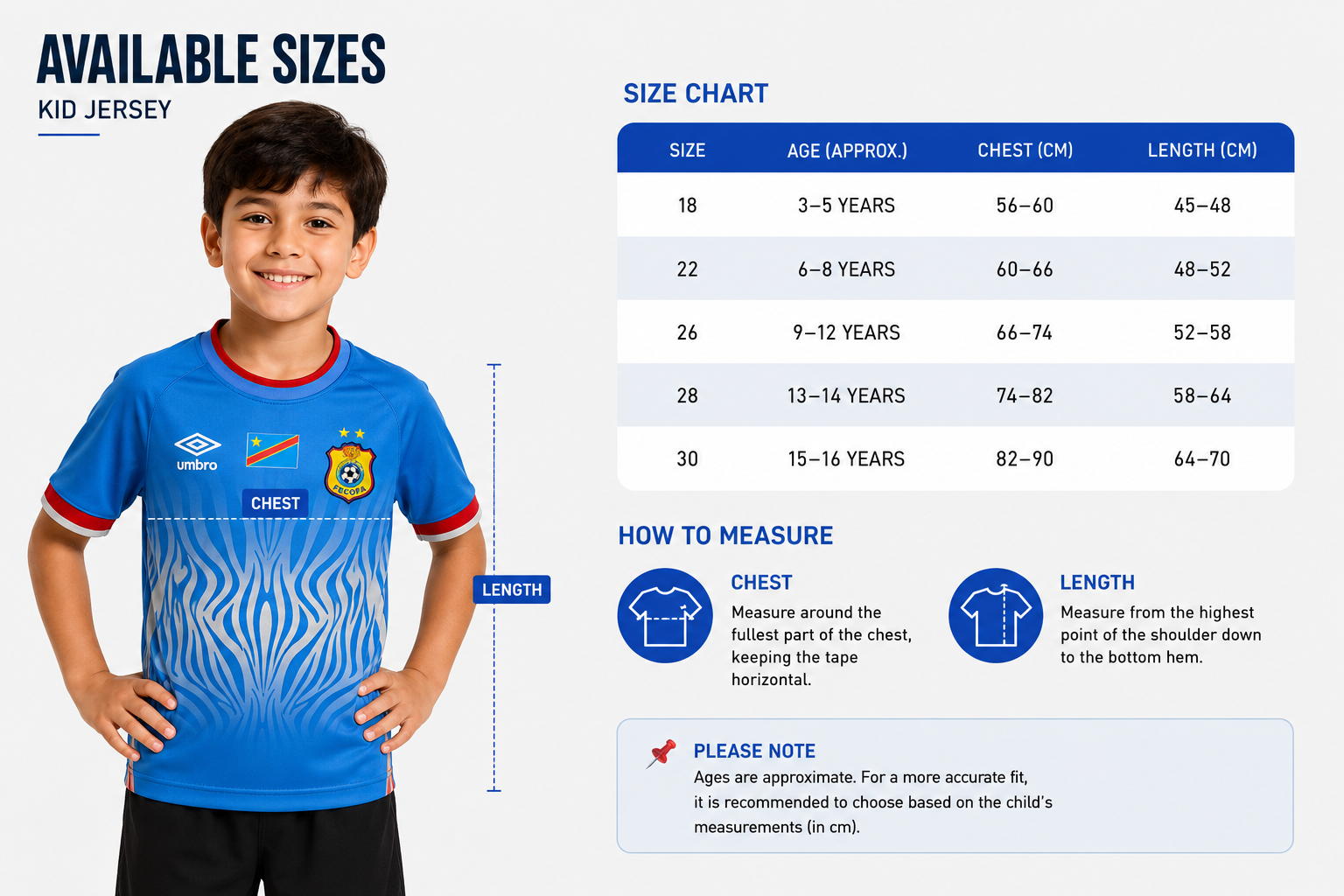 DR Congo Kids & Teens Soccer Jersey