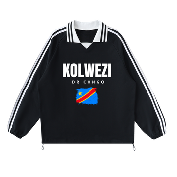 Contrast Striped Lapel Collar Sweatshirt