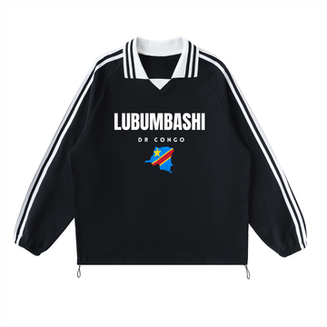 Contrast Striped Lapel Collar Sweatshirt